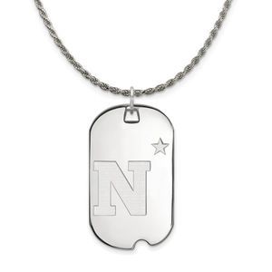 Sterling Silver U.S. Naval Academy Large Dog Tag Necklace - 22 Inch